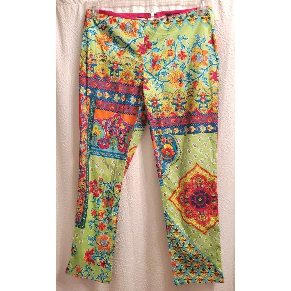 Vintage Ralph Lauren Patchwork Boho Pants - Size 4 Vibrant Floral Design Zipper